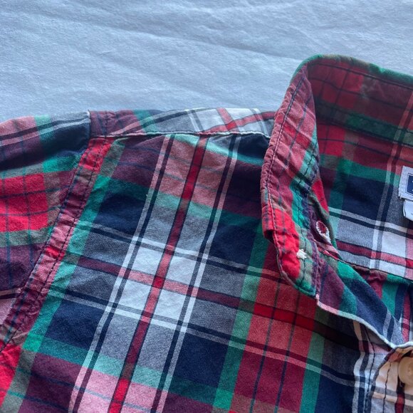 Boys Red & Green Plaid Button-Up Shirt By Janie And Jack Size 5 100% Cotton - Picture 3 of 5